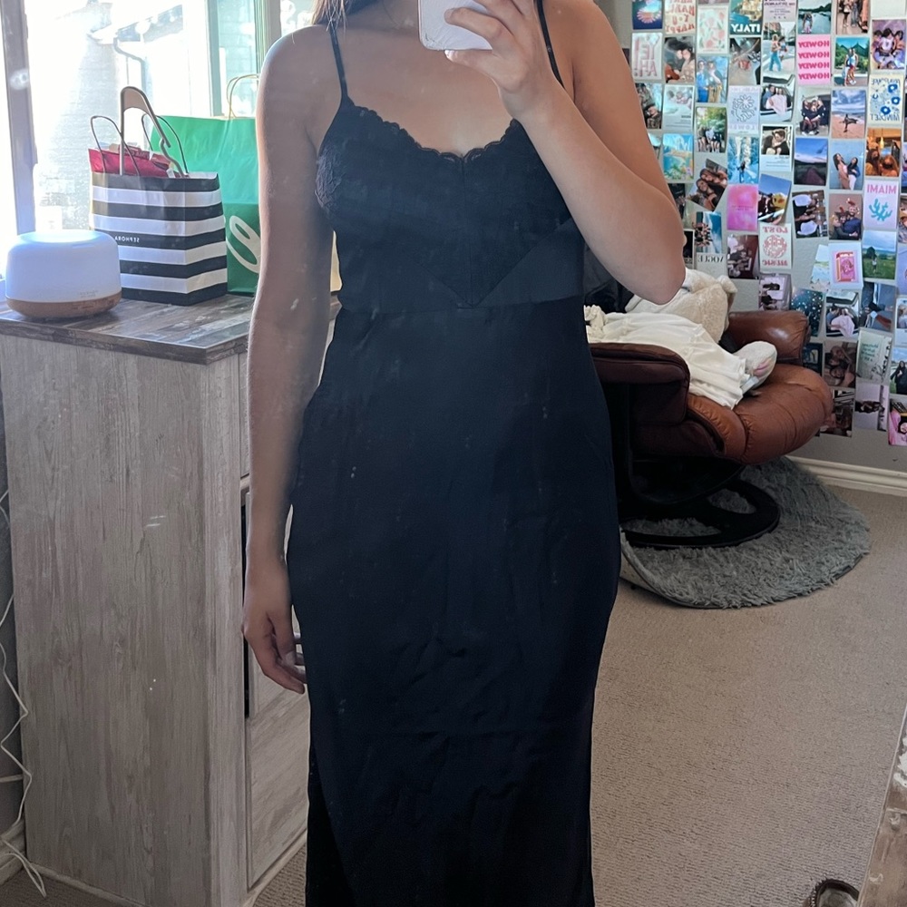 Express women’s black silk midi dress